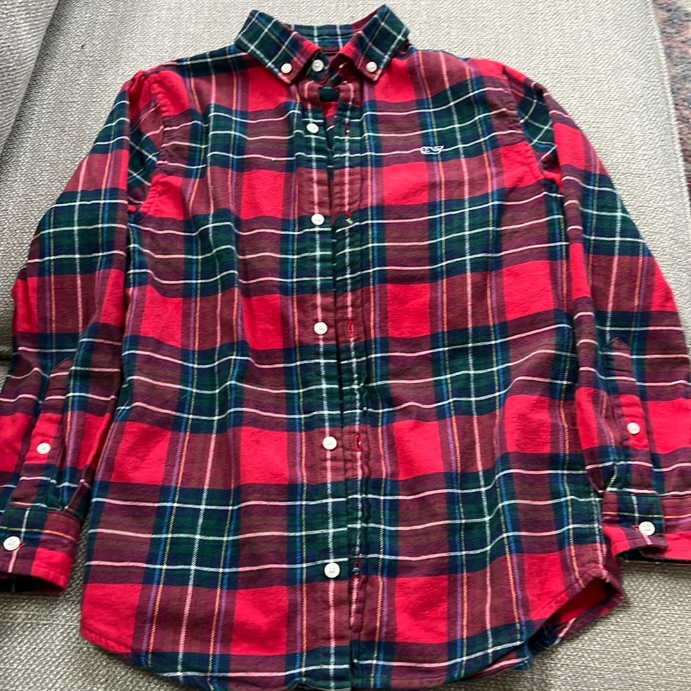 Boys Christmas plaid vineyard vines flannel, long sleeve button-down shirt